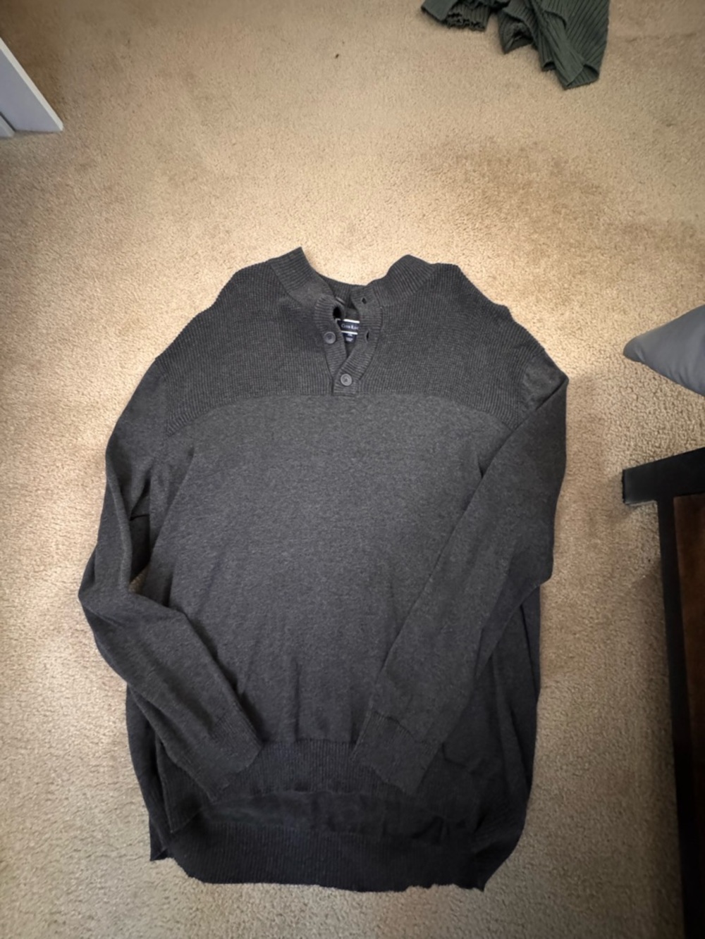Club Room Men's Dark Charcoal Crewneck Henley Sweater